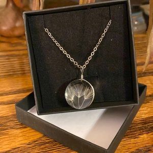 Suspended Dandelion Orb Necklace-Wild Beauty Quote in Box. NWOT
